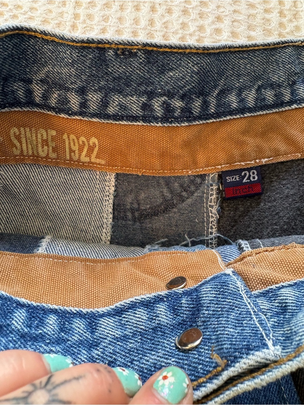 Custom Reworked Carhartt A-line Mini Skirt, Repurposed Denim, One Of A Kind, 28” - Picture 6 of 10
